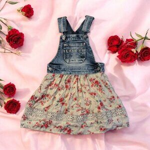 Jordache Acid Wash Denim Floral Jumper Lace Pink Flowers Vintage Size 4 5 XS